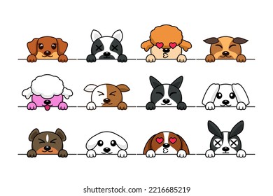 Vector illustration of cute dog head types