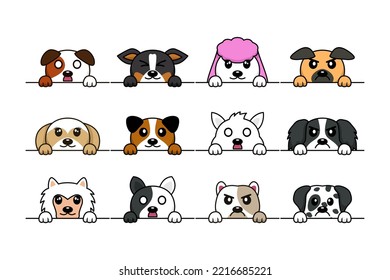 Ilustración vectorial de los tipos de cabezas de perro lindas