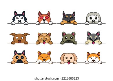 Vector illustration of cute dog head types