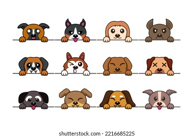 Vector illustration of cute dog head types