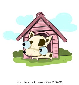 vector illustration of cute dog home cartoon drawing style