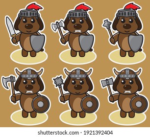 Vector illustration of cute Dog Knight cartoon. Cute Dog expression character design bundle. Good for icon, logo, label, sticker, clipart.