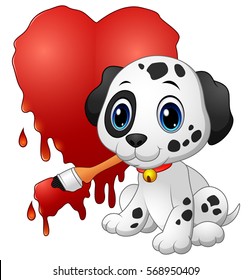 Vector illustration of Cute dog with paintbrush of drawing a heart
