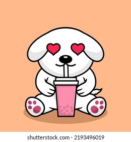Vector illustration of cute dog premium drinking boba