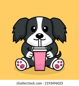 Vector illustration of cute dog premium drinking boba