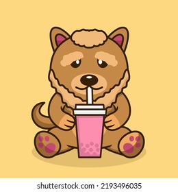 Vector illustration of cute dog premium drinking boba