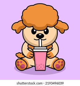 Vector illustration of cute dog premium drinking boba