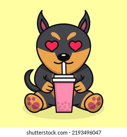 Vector illustration of cute dog premium drinking boba