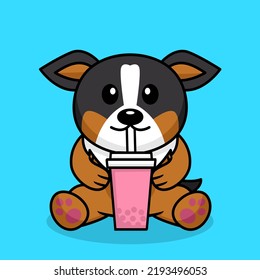 Vector illustration of cute dog premium drinking boba