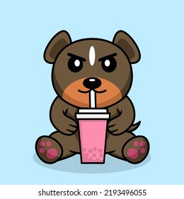 Vector illustration of cute dog premium drinking boba