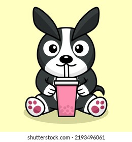 Vector illustration of cute dog premium drinking boba