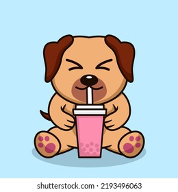 Vector illustration of cute dog premium drinking boba