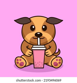 Vector illustration of cute dog premium drinking boba