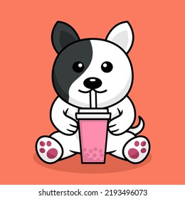 Vector illustration of cute dog premium drinking boba