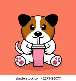 Vector illustration of cute dog premium drinking boba