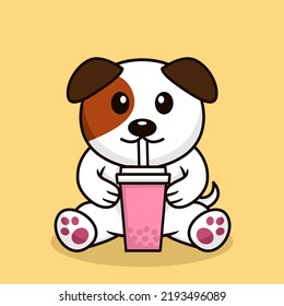 Vector illustration of cute dog premium drinking boba