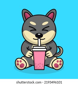Vector illustration of cute dog premium drinking boba