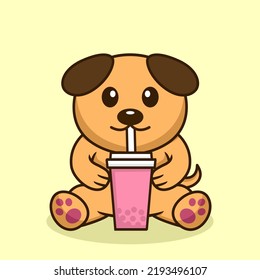 Vector illustration of cute dog premium drinking boba