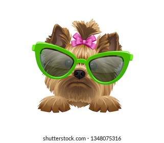 vector illustration of cute dog with ribbon  and glasses