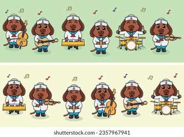 Vector Illustration of Cute Dog sailors Music Band. Big set of cute Animal cartoon in professions. Dog Cartoon flat style.
