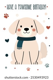 Vector Illustration of Cute Dog with Scarf for Birthday Greeting Cards, Invitations, and Posters