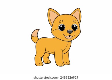 Vector illustration of a cute dog, sitting with a happy expression, simple lines, ideal for logos and designs.