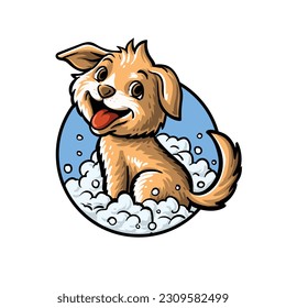 Vector illustration of a cute dog taking a bath