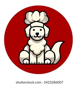 vector illustration of a cute dog wearing a chef's hat. with flat, cartoon, minimalist, 2d style isolated on white background