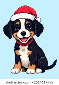 vector illustration of a cute dog wearing a christmas hat