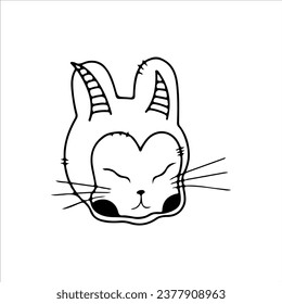 vector illustration of cute doll head with horns