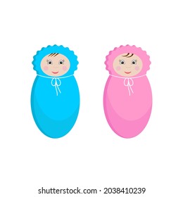 Vector illustration of cute dolls. Two cute twins, a girl and a boy.