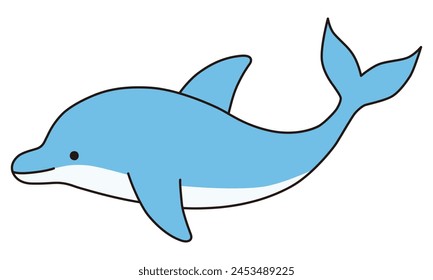 Vector illustration of cute dolphin. Icon, sea, aquarium