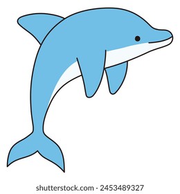 Vector illustration of cute dolphin. Icon, sea, aquarium
