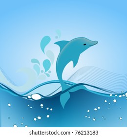 Vector illustration of a cute dolphin jumping out of the ocean