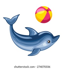 Vector illustration of cute dolphin playing beach ball