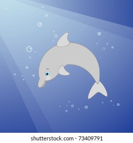 Vector illustration of cute dolphin underwater