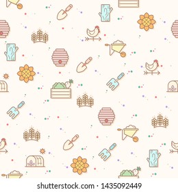 Vector illustration of a cute domestic animal and farm life. Collection of decorative farming, organic, nature elements. Isolated on beige. Beautiful surface pattern.