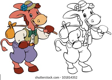 Vector illustration, cute donkey, card concept, white background.
