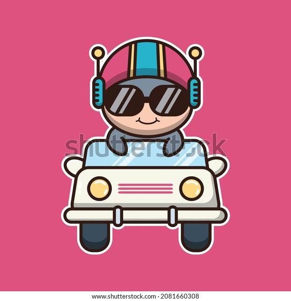 vector\
illustration of cute donkey driving a car, suitable for children\'s\
books, birthday cards, valentine\'s\
day.