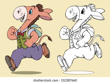 Vector illustration, cute donkey going to school, cartoon concept.