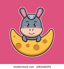 vector illustration of cute donkey hug the moon, suitable for children's books, birthday cards, valentine's day.