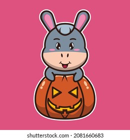 vector illustration of cute donkey hug pumpkin, suitable for children's books, birthday cards, valentine's day.