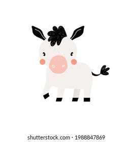 Vector illustration with cute donkey on a white background. Vector funny animal for baby graphic suit printing. Farm. Funny animal great for fabric and textile, wallpapers, kids nursery wear design.