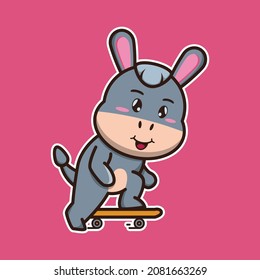 vector illustration of cute donkey playing skateboard, suitable for children's books, birthday cards, valentine's day.