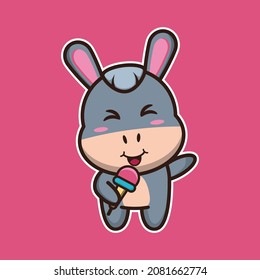 vector illustration of cute donkey sing, suitable for children's books, birthday cards, valentine's day.