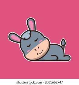 vector illustration of cute donkey was sleeping, suitable for children's books, birthday cards, valentine's day.
