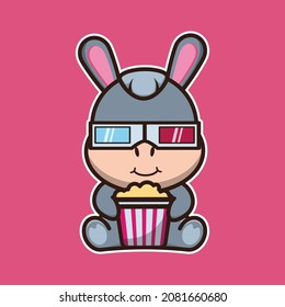 vector illustration of cute donkey watching a movie, suitable for children's books, birthday cards, valentine's day.