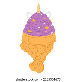 Vector illustration of cute  doodle asian food taiyaki ice cream for print ,design, greeting card,sticker,icon
