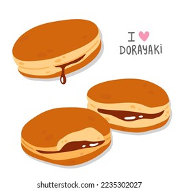 Ilustración vectorial del doodle lindo asiático de comida dorayaki para impresión, diseño, tarjeta de saludo, pegatina, icono