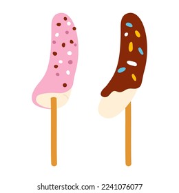 Vector illustration of cute  doodle asian food choco bananas  for print ,design, greeting card,sticker,icon